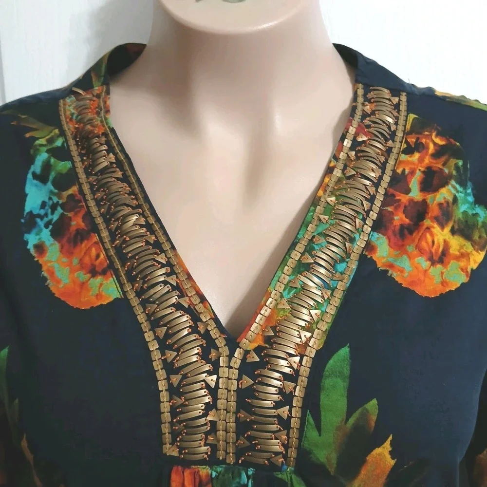 Kate Landry Tropical Dress XL Blue Women Pineapple Hawaii Resort Vacation Fruit